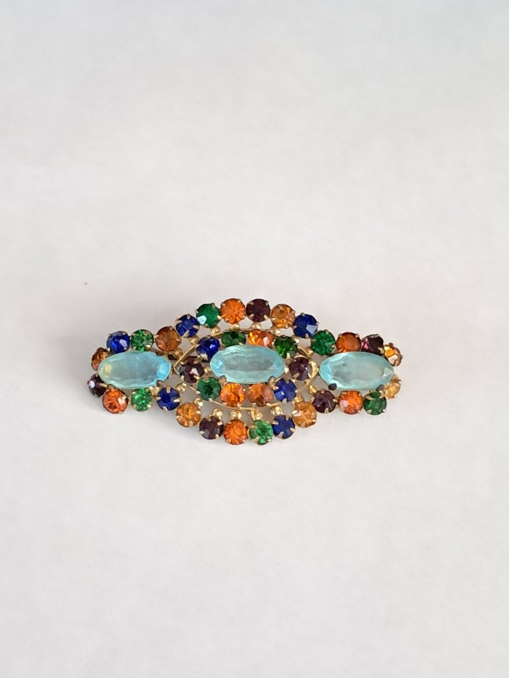 Vintage Signed Czech Slovakia Aquamarine Muli-Color Cluster Brooch